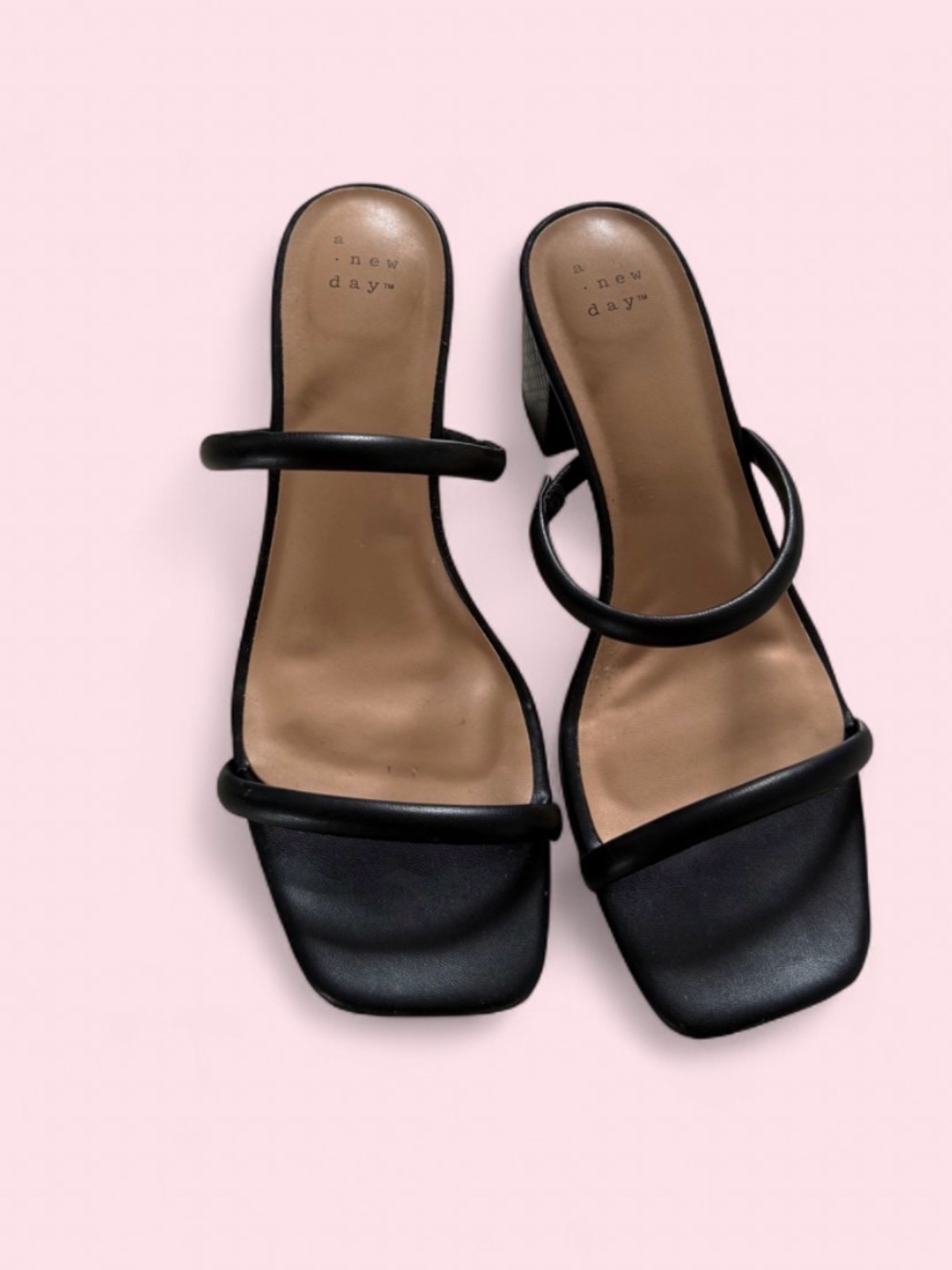 a new day Black Minimal Double-Strap Square-Toe Block Heels
